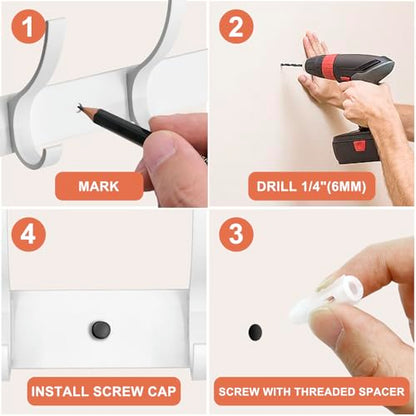 Coat Rack Wall Mounted,6 Coat Hooks for Hanging Coats,Heavy Duty Metal Double Hook Rack Hook Rail,Coat Rack with Hooks,Wall Mount Coat Hanger for Hat Towel Purse Robes (2 Pack White, 6 Hooks) - color: 2 Pack White