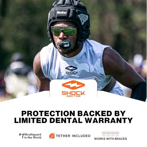 Shock Doctor Lip Guard, Adult and Youth Mouth Guard Football with Strap, Breathable Wide Opening Football Mouthpiece for Youth and Adults OSFA, Shock Doctor Mouth Guards, Max Airflow - color: Lux Black
