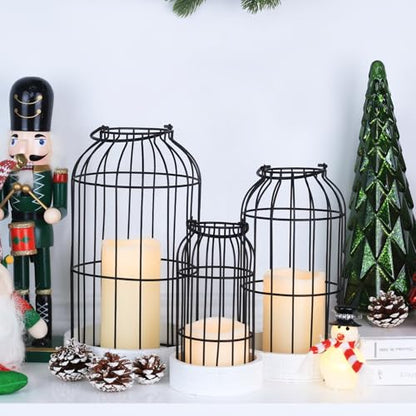 Rustic Farmhouse Lantern Decor Set of 3 Lanterns Decorative Indoor and Outdoor, Fireplace Mantle or Kitchen Dining Table - Modern Upscale Beauty for Home