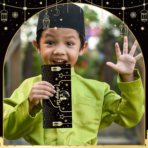 150 Pcs Eid Mubarak Money Envelopes 6.5x2.88 Inch Eid Al Adha Cash Gift Card Holders Pocket Muslim Gift Envelopes for Holiday Party Supplies Celebrations Decorations(Black Silhouette) - style: Black Silhouette