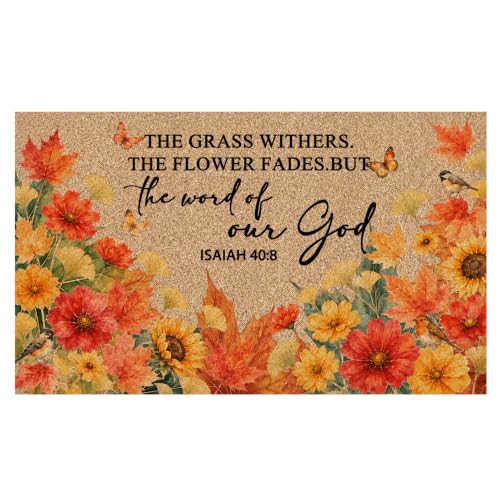 Christian Fall Floral Faux Coco Coir Doormat Door Mat 17x30 - color: Fall 02