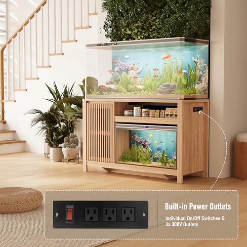 55-75 Gallon Fish Tank Stand with Power Outlet, Aquarium Stand with Cabinet, Heavy Duty Reptile Tank Stand Table for Fish Accessories Storage for Reptile Tank, Turtle, Reptil Terrarium
