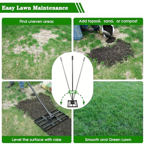Lawn Leveling Rake 30x10 inch - Professional Ground Leveler for Soil & Sand, 6.5FT Ergonomic Long Handle Landscape Rake for Garden, Backyard, Top Dressing , Black - size: 30x10inch-6.5FT