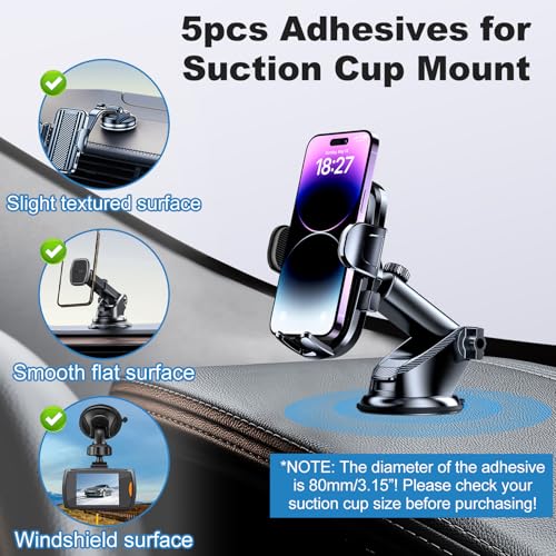 Sticky Adhesive Dashboard Mounting Pad, 5pcs 3.15" Double-Sided Circle Tapes Replacement for Suction Cup Phone Mount, Strong Gel Clear Sticker for Base of Car Windshield Phone Holder, Dash Cam, GPS - size: 3.15" / 80mm