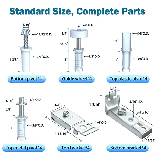 Bifold Closet Door Hardware Kits for Bi fold Sliding Folding Accordion Door | 4 Pack Bifold Door Repair Kit Replacement Parts Include Top & Bottom Bracket, 3/8" Pivot, 7/8" Guides Wheel, Easy to Install - style: 4 Pack Sliver