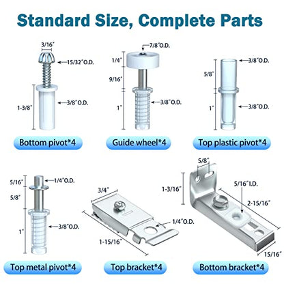 Bifold Closet Door Hardware Kits for Bi fold Sliding Folding Accordion Door | 4 Pack Bifold Door Repair Kit Replacement Parts Include Top & Bottom Bracket, 3/8" Pivot, 7/8" Guides Wheel, Easy to Install - style: 4 Pack Sliver