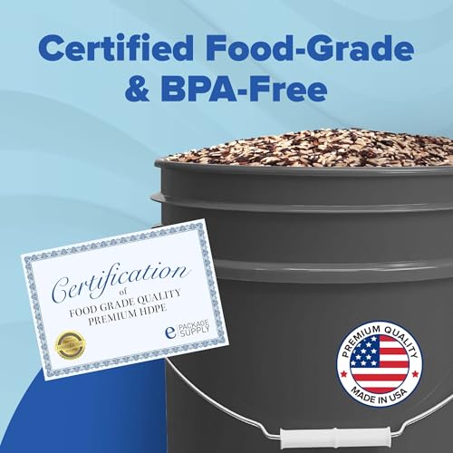 5 Gallon Bucket w/Lid, Food Grade BPA-Free, 3 Pack, Gray | Airtight Lid, Mallet and Lid Opener Included, Heavy-Duty 90 Mil HDPE Plastic, Food-Safe Durable Container, Made in USA - color: Gray, size: 3 Packs