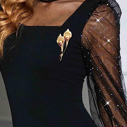 Crystal Pearl Flower Brooches Pins Fashion Beautiful Created Rhinestone Floral Brooch Good Idea for Party Dance Wedding Banquet for Elegant Women Girl - color: Gold Lily