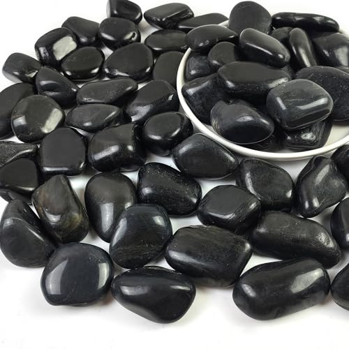 1-2.2 Inch High Decorative Black River Rocks, 5LB Polished Stones, Pebbles for Landscaping, Fish Tank, Garden, Vase Filling Pebbles, Outdoor Decorative River Rocks - size: 5LB, style: Black