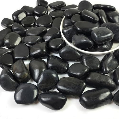1-2.2 Inch High Decorative Black River Rocks, 5LB Polished Stones, Pebbles for Landscaping, Fish Tank, Garden, Vase Filling Pebbles, Outdoor Decorative River Rocks - size: 5LB, style: Black