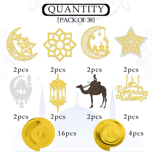 38PCS Ramadan Mubarak Decorations Umrah Mubarak Hang Swirl Star Moon Lantern Decor Sign for Eid Festival Muslim Islam Party Decoration Supplies