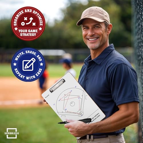 SCRIBBLEDO Baseball Dry Erase Board for Coaches 15x9 Double Sided Lineup Board with Roster Inning Score Tracker for Baseball Softball and Tee Ball Coaching