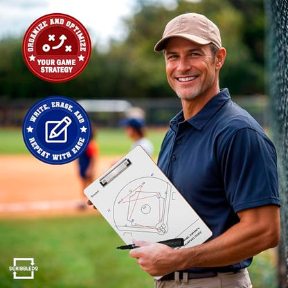 SCRIBBLEDO Baseball Dry Erase Board for Coaches 15x9 Double Sided Lineup Board with Roster Inning Score Tracker for Baseball Softball and Tee Ball Coaching
