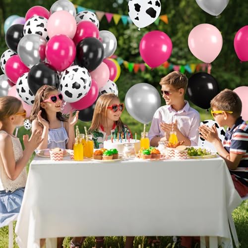 Pink Black Cow Balloons, 60 Pcs Cow Print for Girls Cowgirl Birthday Party - color: Pink Black Cow