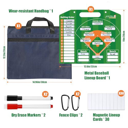 AOLEBA Baseball Lineup Board for Dugout,Dry Erase Magnetic Metal Baseball Clipboard for Coaches - style: Horizontal - Green with Handbag