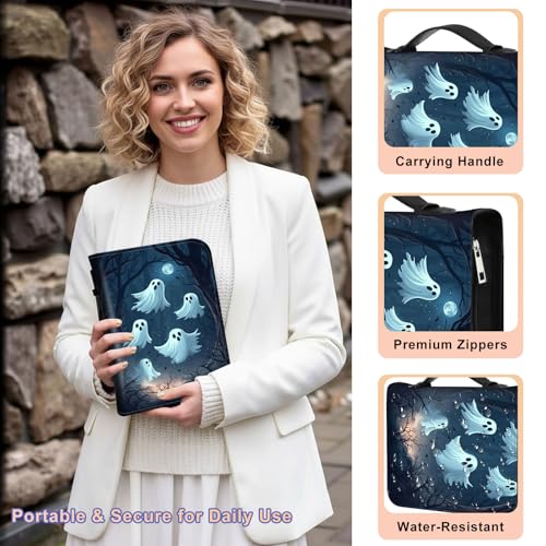 PU Leather Bible Cover with Handle & Pockets, Large Capacity Bible Case, Water-Resistant Scripture Organizer Bag with Bonus Card Holder, Christian Gift for Women & Men, Group of Ghosts - color: Group of Ghosts