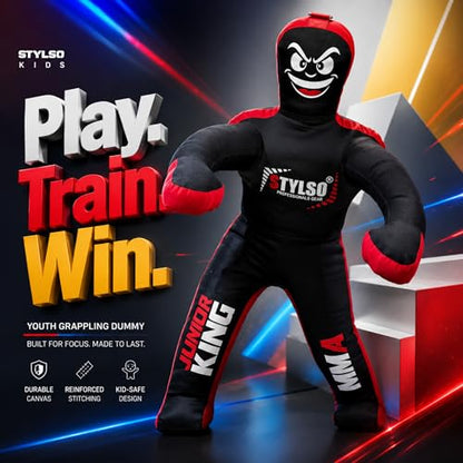 Unfilled Wrestling Dummy for Kids – Youth Grappling Dummy BJJ, MMA, Jiu Jitsu & Judo Training Partner – Durable Martial Arts Practice Buddy - color: Black, size: 4ft / 48"