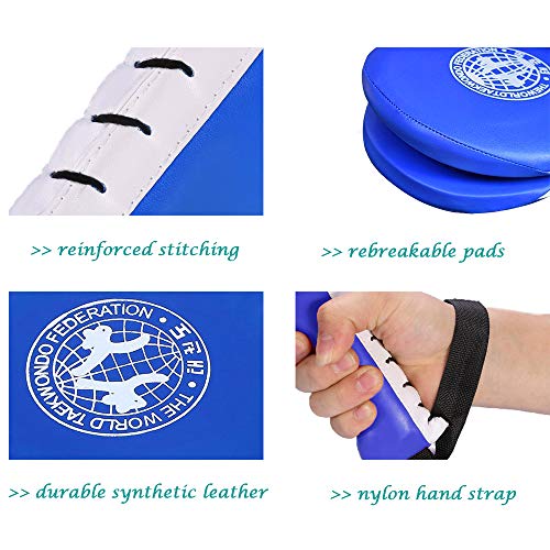2 Pack Taekwondo Kick Pads, Durable Kicking Target Pads for TKD Karate Martial Arts Strike Kickboxing Training Muay Thai MMA Fight Gear - color: BLUE [1 Pair]