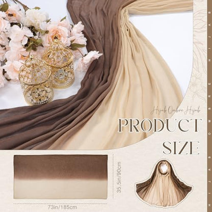 Geyoga Ombre Hijab Head Scarf for Women Muslim Modal Rayon Shawl Lightweight Soft Head Wrap - color: Almond,beige