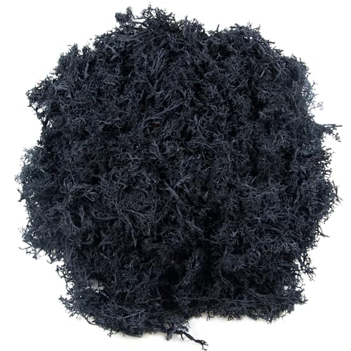 3.5oz Fake Black Moss for Crafts | Realistic Artificial Reindeer Moss for Art, Floral Project, Table Centerpieces, Fairy Garden Accessories, Wall Decor - color: Black
