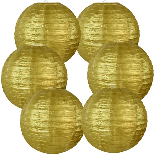 BEISHIDA 12-Inch Gold Paper Lanterns Decorative Chinese/Japanese Hanging Round Paper Lanterns Lamp for Birthday, New Years,Wedding,Christmas, Baby Bridal Shower, Home Decor, Party Decoration (6 Packs) - color: Gold, size: 12 Inch