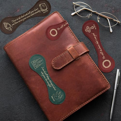 Bible Verse Magnetic Leather Bookmarks - Wxiben 3 Pcs Christian Inspirational Leather Bookmark Scripture Religious Book Mark Magnetic Page Clips for Women Men Book Lovers Students Teacher Reading Gift