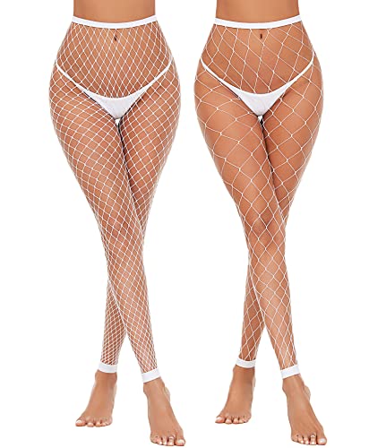 Avidlove Fishnet Stockings for Women Footless High Waist Fishnets Tight | Thigh High Stockings, Open Toe, High Stretch, Comfortable, Gothic Costume, Rave Outfits, for Cosplay, Halloween - color: White-gp