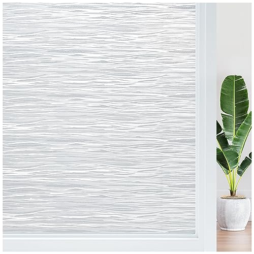 Haton Window Privacy Film, Frosted Glass Non-Adhesive Film, 11.8" x 78.7" | Static Cling Removable UV Heat Block Anti Glare Glass Film for Bathroom Household Window Privacy with Ocean Wave Pattern - color: Ocean Wave, size: 11.8" x 78.7"