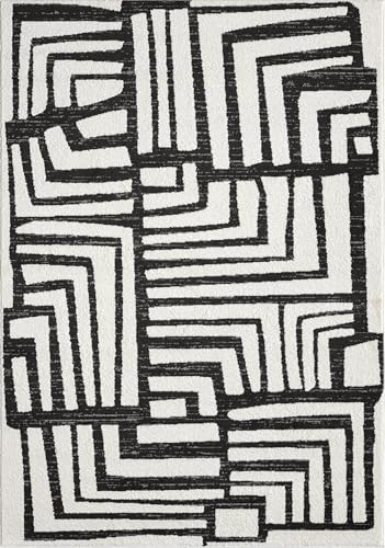Abani Nomad Cream & Grey Area Rug 9' x 12' for Living Room, Bedroom - Geometric Box Design - Durable & Easy to Clean - size: 9' x 12'