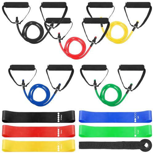 11 Pcs Resistance Bands with Handles Set, 5X Resistance Loop Bands (TPE), 5X Exercise Band with Handles (10-30 lbs), Door Anchor for Home Gym, Strength Training, Portable Fitness