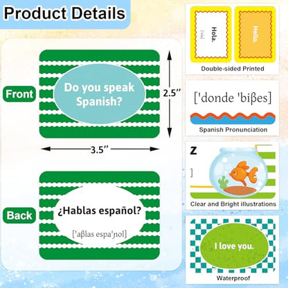 Ceiba Tree Spanish Conversational Phrase Flash Cards English to Spanish 100Pcs Double-Sided Bilingual Vocabulary Flashcards Learn Español Toys for Kids Adult Beginners Toddlers Grade School Classroom