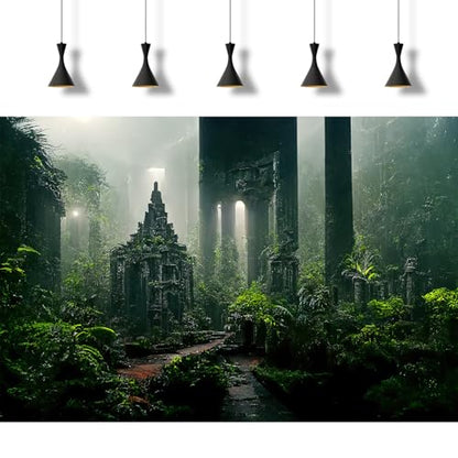 Fantasy Ancient Temple Aquarium Background Jungle Stone Columns Mysterious Foggy Rainforest Green Plants Fish Tank Background Magical Misty Rock Ruins Reptile Tank Enclosure Backgrounds 36x20in - color: Foggy Green, size: 36(W)x20(H)inches/ 90(W)*50cm(H)