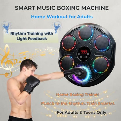 Premium Heavy Duty Burwayo Smart Music Boxing Machine for Adults | Wall-Mounted Bluetooth Punching Pad with Lights, 12 Modes Speeds, Adjustable Height, Gloves Included – Home Fitness for Teens