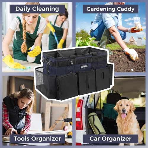 SCAVATA Wearable Cleaning Caddy Bag, Cleaning Caddy Supplies Organizer with Handle & Shoulder Straps for Housekeepers, Under Sink & Car Cleaning Tool Organizers with 4 Foldable Divider Navy (DarkBlue) - color: DarkBlue