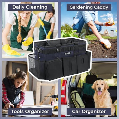 SCAVATA Wearable Cleaning Caddy Bag, Cleaning Caddy Supplies Organizer with Handle & Shoulder Straps for Housekeepers, Under Sink & Car Cleaning Tool Organizers with 4 Foldable Divider Navy (DarkBlue) - color: DarkBlue