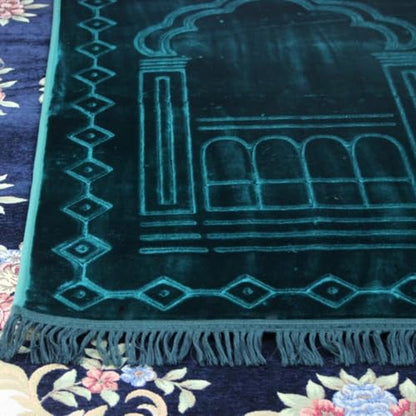 Thick Flannel Muslim Prayer Rug Embossed Turkish Prayer Carpet Islam Prayer Mat Rosary Beads for Men Women Islamic Janamaz Great Ramadan Eid Gift Elegant Sajadah with Tassel Salat Rug 80x120cm - color: Green