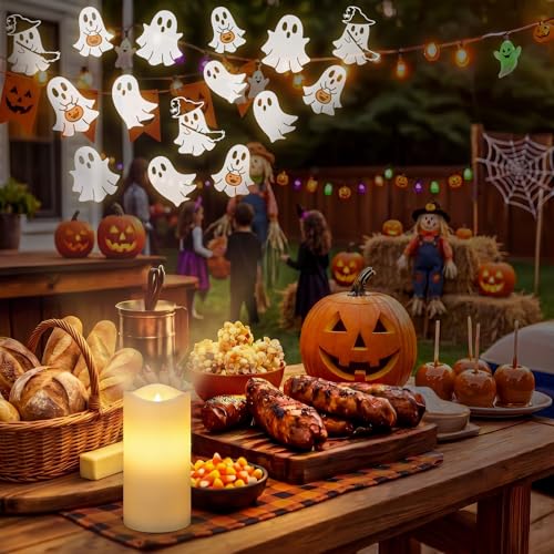Baquler Halloween Projector Candle Ghost Projector Light Halloween Indoor Decoration Spooky Scary LED Flameless Candle Battery Operated Night Light with Remote Timer Bedroom Home Decor Party Gift - style: Ghost