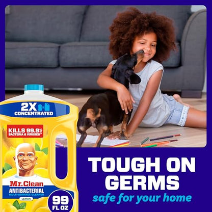 Mr. Clean Antibacterial All Purpose Cleaner, Floor Cleaner for Mopping Home, Bathroom, & Kitchen, Cleaning Liquid for Mop & Bucket, Cleaning Supplies, Multi-Surface Dilutable, Lemon, 99oz - size: 99 Fl Oz (Pack of 1)