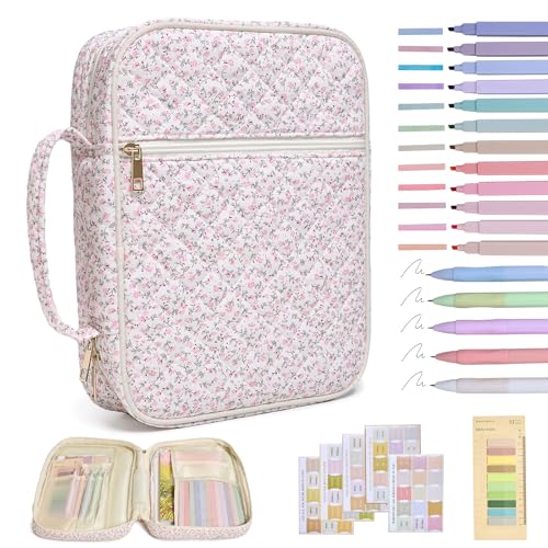 Bible Cover Case for Women Large Bible Cover with Durable Handle Quilted Bible Carrying Case for Girls Bible Study Supplies Accessories (Mini Pink Flower, Mini Pink Flower) - color: Mini Pink Flower
