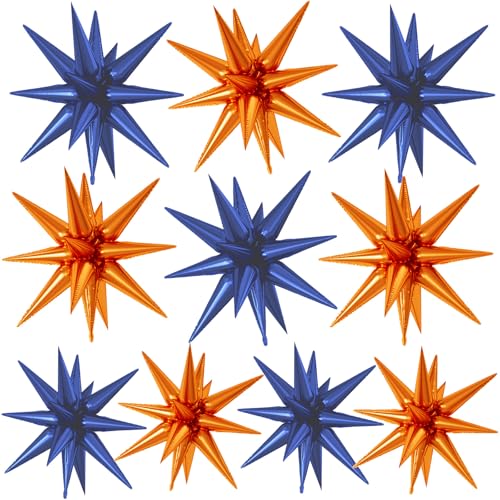 10 Pcs 22Inch Star Explosion Foil Balloons Large Blue Orange Balloon Spike - color: Blue Orange