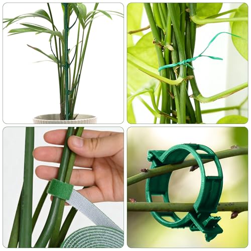 20 Pcs Stackable Plant Support Stakes Monstera Plant Support with Roll Cable Ties, Clips and Velcro Cable Ties for Indoor Outdoor Plants Garden Accessories for Potted Pothos Philodendron Vine Plants