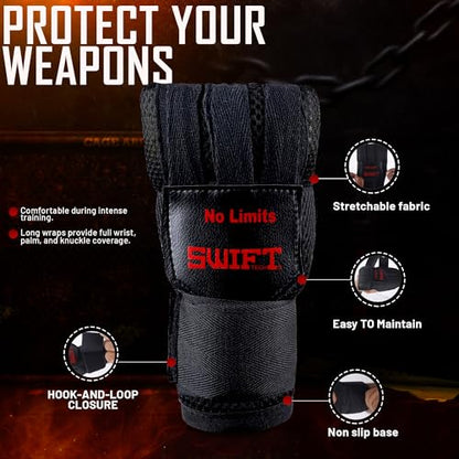 SwiftTechSports Pro Gel Hand Wraps Inner Gloves for Men and Women – 100cm Wrist Straps with Padded fist Protection. Muay Thai, MMA, Kickboxing, Boxing, and All Combat Sports - size: Small-Medium