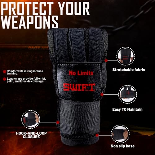 SwiftTechSports Pro Gel Hand Wraps Inner Gloves for Men and Women – 100cm Wrist Straps with Padded fist Protection. Muay Thai, MMA, Kickboxing, Boxing, and All Combat Sports - size: Large-X-Large