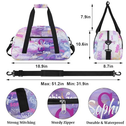 Personalized Gym Bag for Girls, Purple Marble Texture Print with Name | Custom Sport Gym Dance Cheerleading Duffel Bag Training Fitness Bags Travel Duffel Bag - color: Color 25