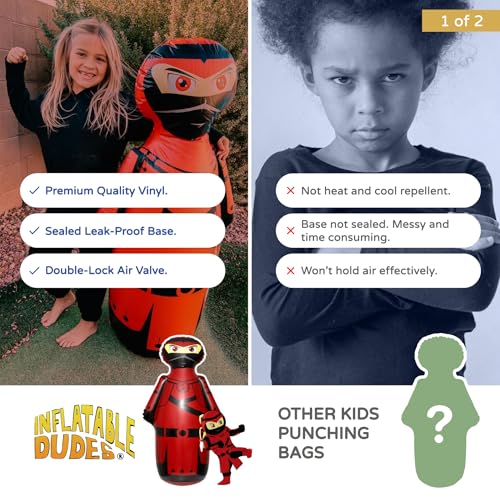 INFLATABLE DUDES Red Ninja Toy 47” - Kids Punching Bag | Sand-Base | Bop Bag, Pre-filled with Sand, Inflatable Toy, Punching Bag for Kids, Enhanced Bounce-Back Action, Indoor/Outdoor - color: Red Samurai Standard Ninja | Pre-filled with Sand