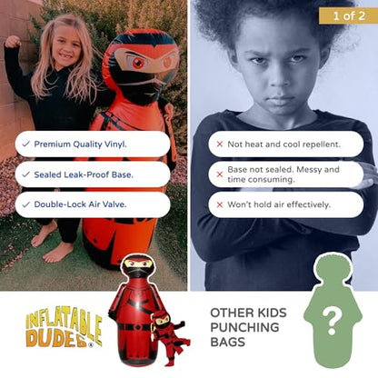 INFLATABLE DUDES Red Ninja Toy 47” - Kids Punching Bag | Sand-Base | Bop Bag, Pre-filled with Sand, Inflatable Toy, Punching Bag for Kids, Enhanced Bounce-Back Action, Indoor/Outdoor - color: Red Samurai Standard Ninja | Pre-filled with Sand