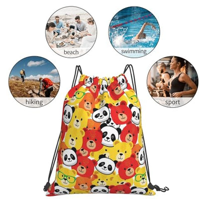 Cinch Sack Drawstring Backpack Cute Panda Bear, Waterproof Sports Bag for Basketball Soccer and Ball Storage - color: Pattern (374)