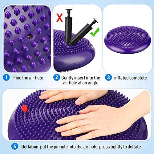 Outus 2 Pcs Balance Disc Inflated Wobble Cushion for Sensory Kids 13. 4 Inch Wiggle Seat Flexible Seating with Hand Pump for Kids Men Women Classroom Exercise Office Home Chair - color: Blue,Purple