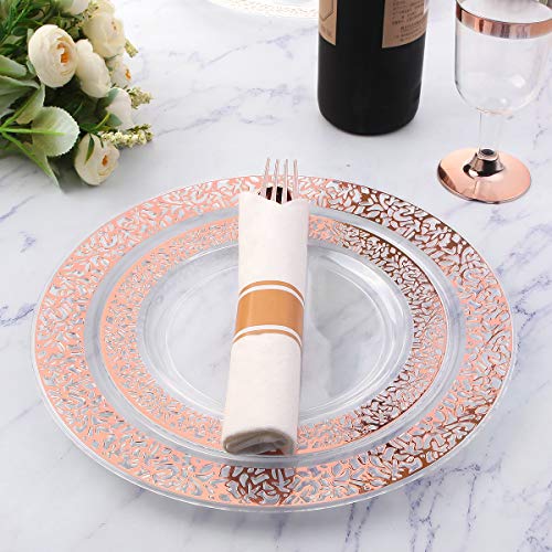 Supernal 30 Pack Pre Rolled Rose Gold Plastic Silverware with Linen Feel Napkin, Heavy Duty Disposable Wrapped Cutlery Set for Bridal Showers, Weddings, Birthdays & 2026 Graduations - color: Rose Gold, size: 30 Pack