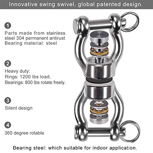 SELEWARE Heavy Duty Bearing Swing Swivel, 360° Rotation Hanging Accessory | Quiet Smooth Rotation, Supports Up to 1200LB, 1 Pack, Removable Buckle for Swings, Hammocks, Tire Swings and Heavy Bags - color: Swivel - Style B